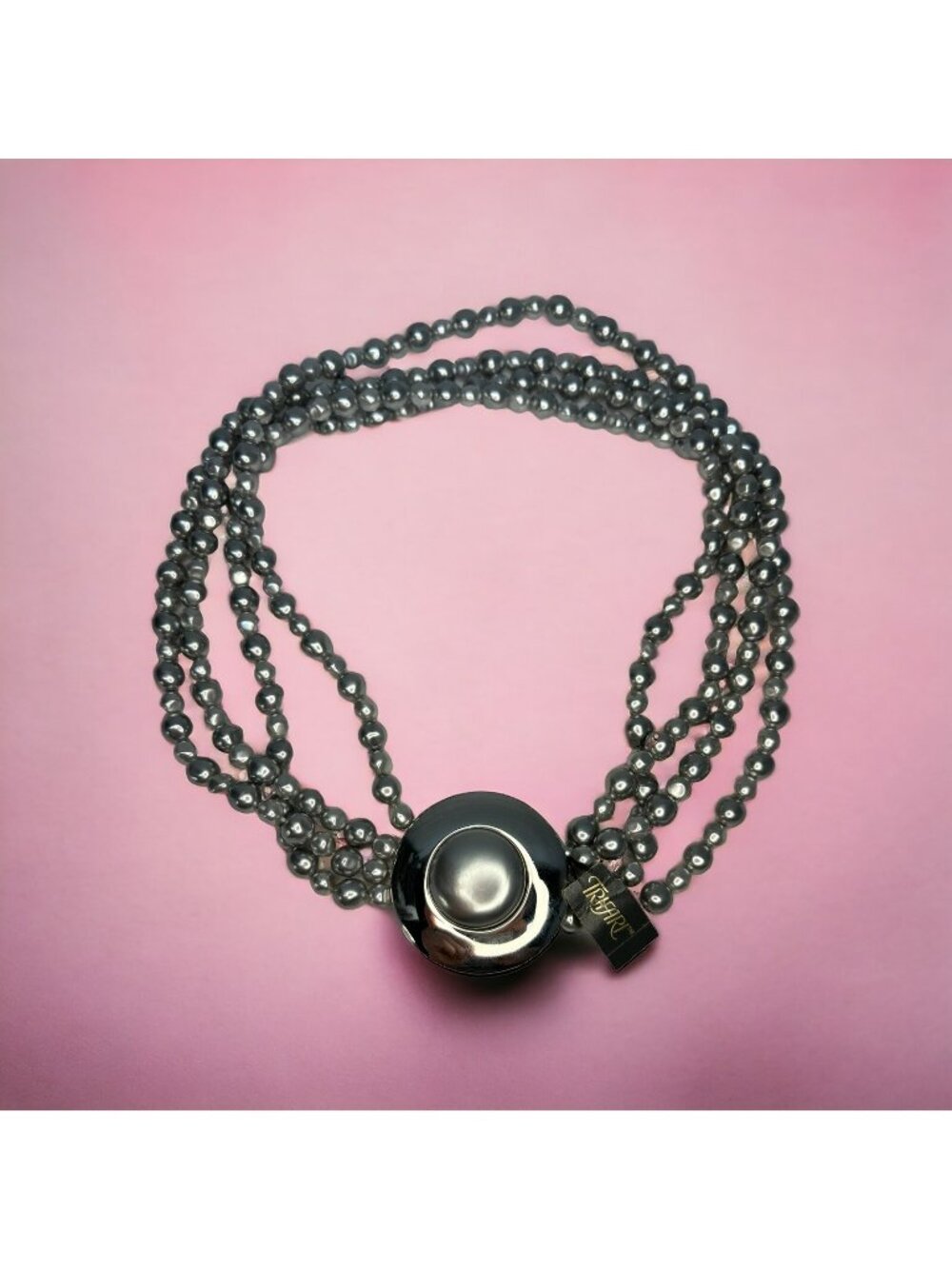 ORIGINAL TAG Vintage Trifari Silver Pearl Multi-Strand (2 or 4) Pendant Necklace